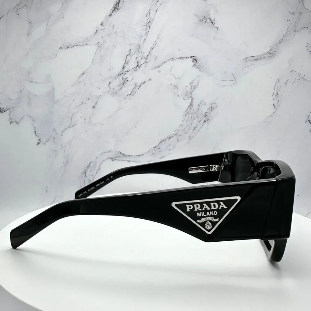 New Prada Sunglasses Black Square Oversized Triangle Plaque Logo Authentic